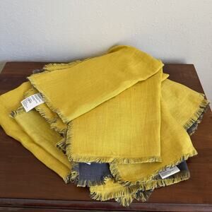 Set Of Crate & Barrel Helena Mustard Graphite Linen Reversible Placemat 14x19in